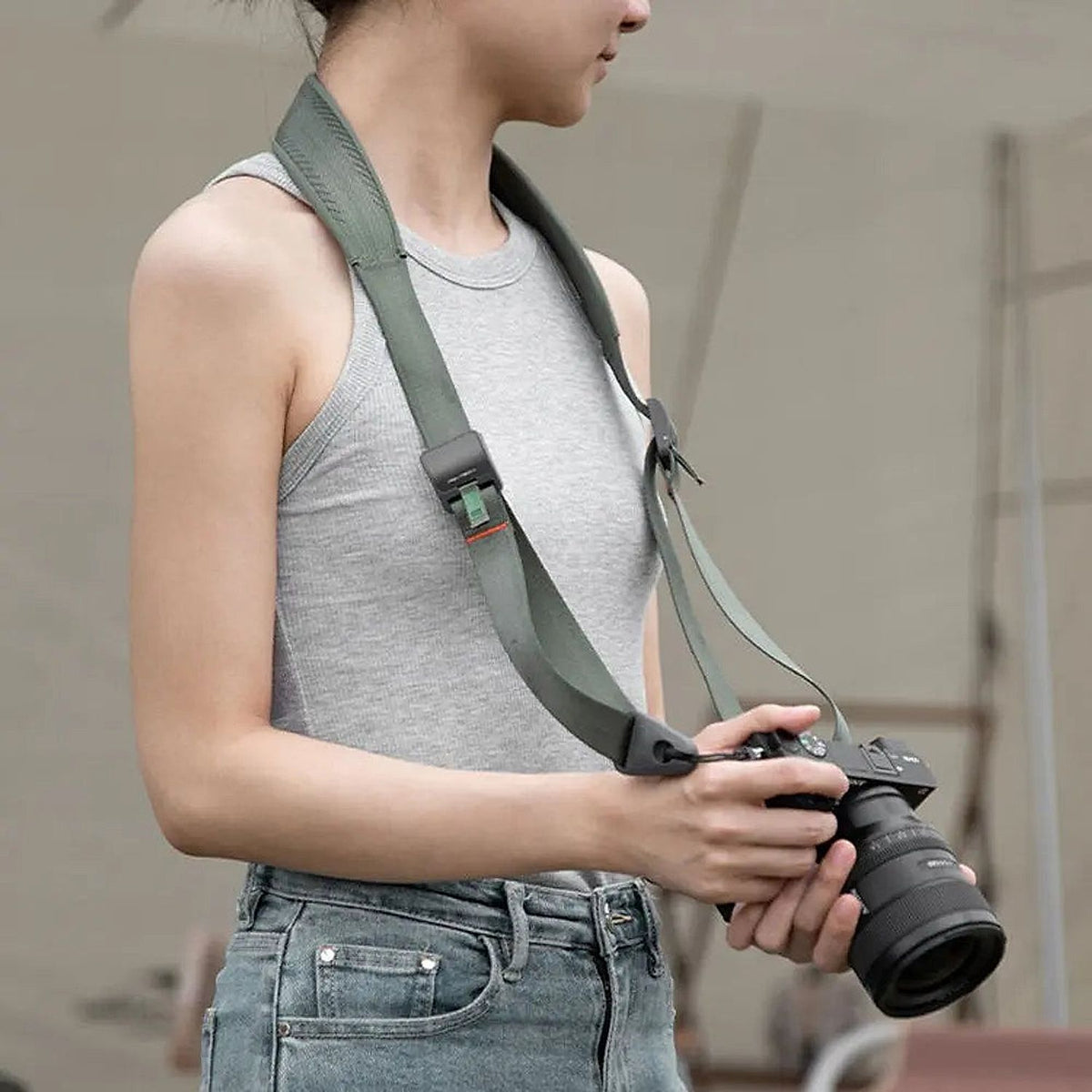 PGYTECH Camera Shoulder Strap Fern Green P-CB-120 in use