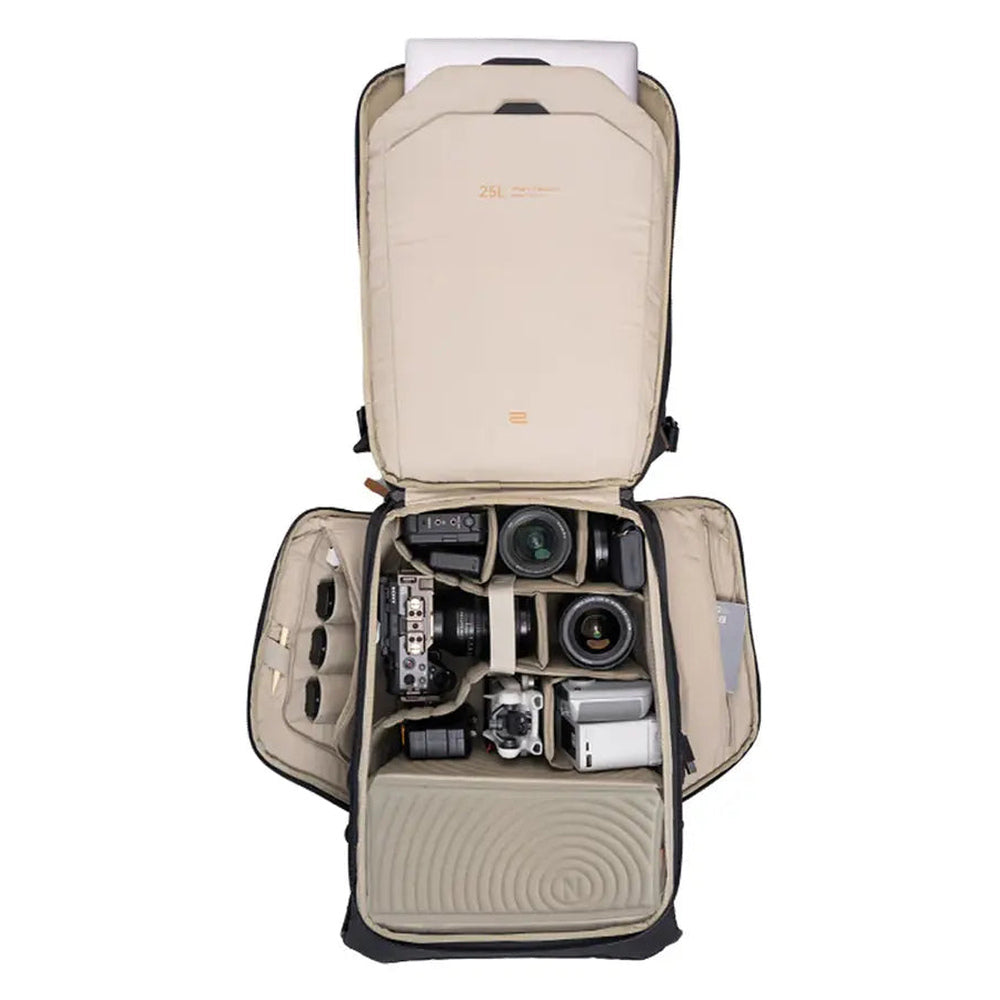 PGYTECH OneGo 2 25L camera backpack open interior with dividers