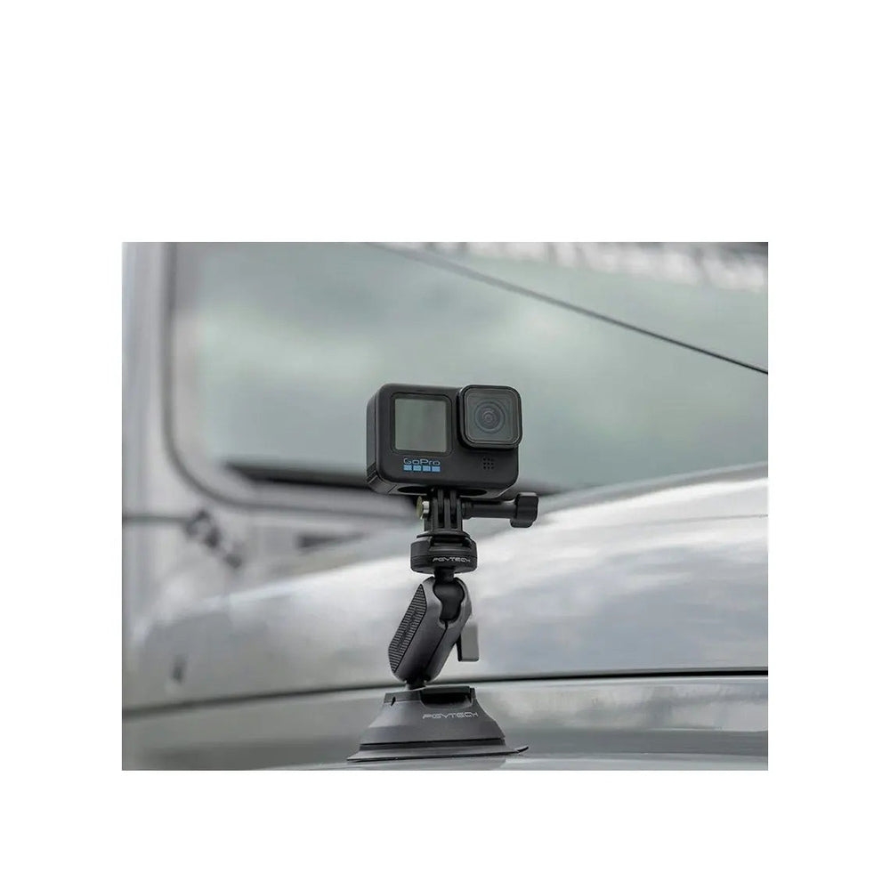 PGYTECH CapLock Action Camera Suction Cup Mount P-GM-223 with GoPro mounted on vehicle