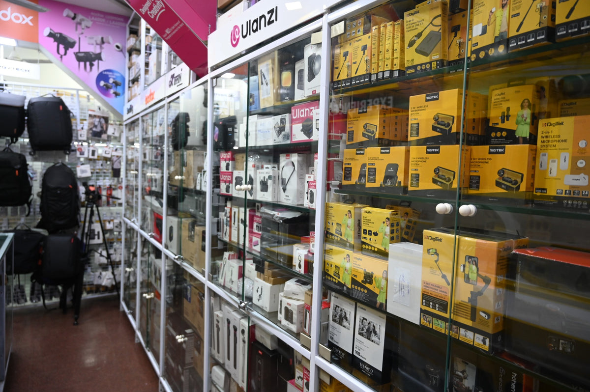 Camera bags, microphones and creator accessories at Royale Stores in Fort, Mumbai