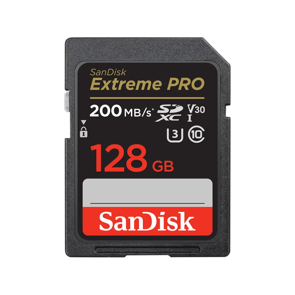SanDisk Extreme PRO 128GB SDXC UHS-I 200MB/s memory card front