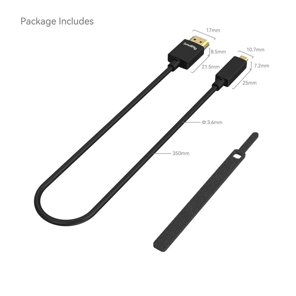 SmallRig 3042B 35cm ultra-thin Micro HDMI to HDMI cable with dimensions