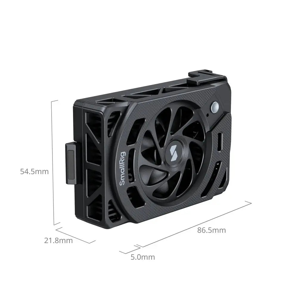 SmallRig 5063 external TEC camera cooling fan, alternate angle showing snap-on design