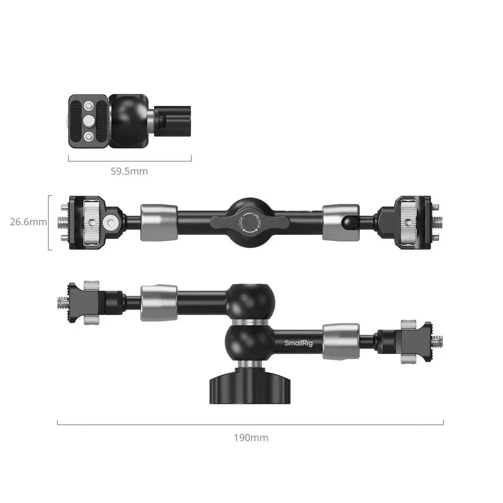 SmallRig 5308 articulating arm, close-up of ball head and mounting screws