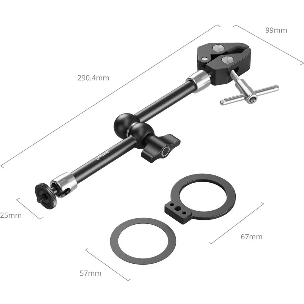 SmallRig 5604 MagSafe clamp, articulated arm, magnetic holder and metal ring with dimensions