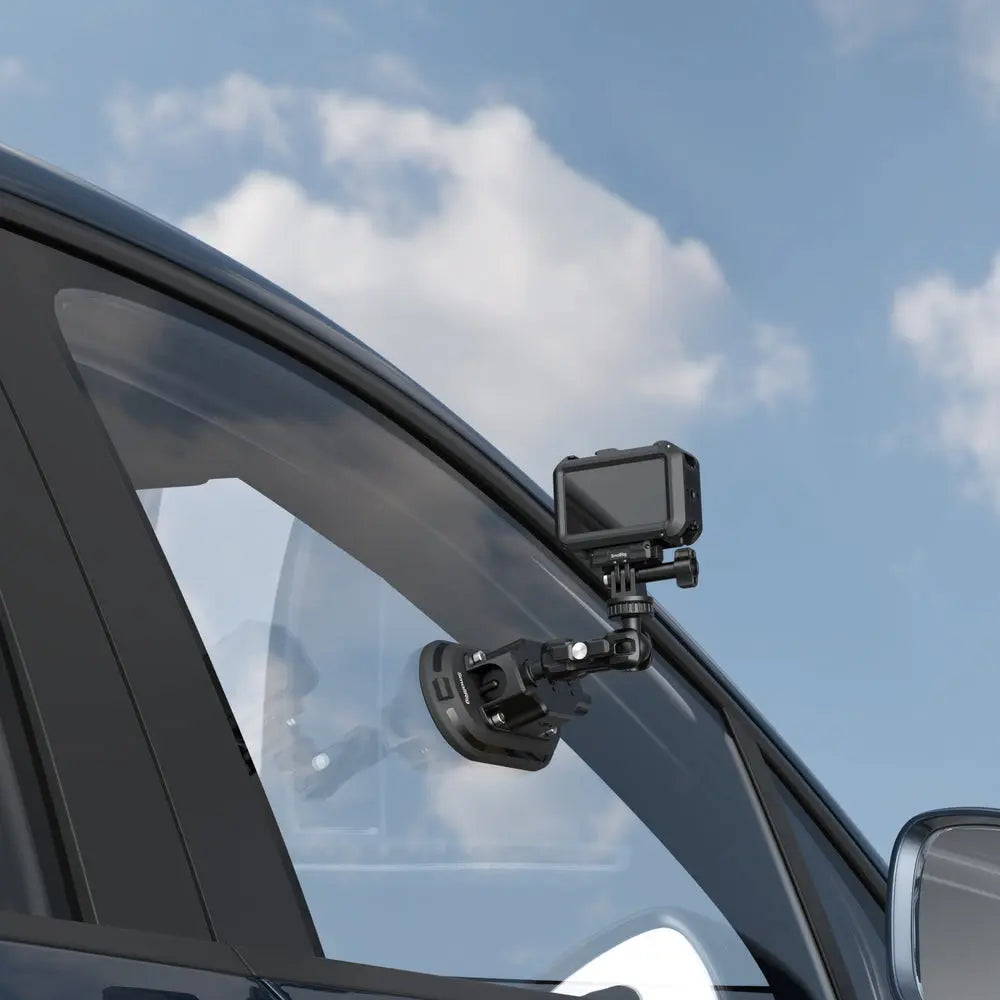 SmallRig 5842 oval suction cup with articulating arm and action camera attached to car side window