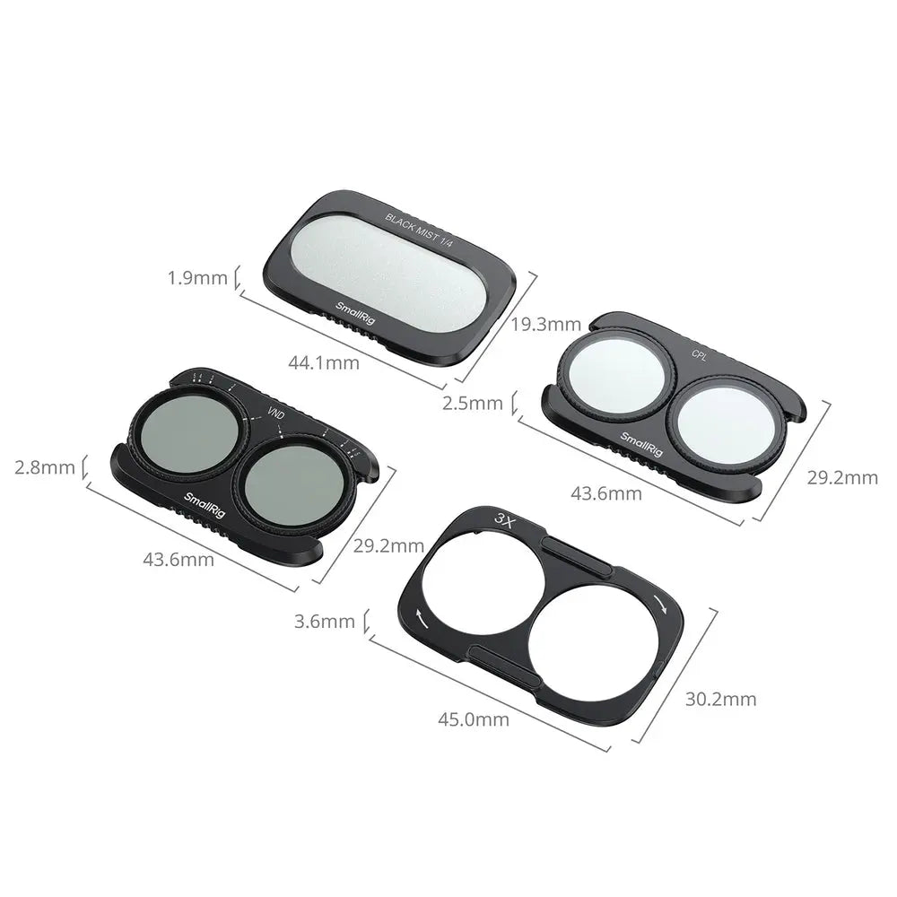 SmallRig 6477 split filters and magnetic base for DJI Osmo Pocket 4P, component dimensions diagram