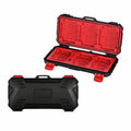 KH-15 36-slot memory card case open and closed, black protective hard shell with red molded card slots and secure latches for XQD, CF, SD and microSD storage.