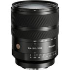Thypoch Voyager AF 24-50mm f/2.8 Sony E black zoom lens, side profile showing focal length and aperture markings