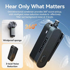 Ulanzi A100 Wireless Lapel Microphone for Camera and Phone — close-up of wireless microphone clip and noise-reduction feature graphic