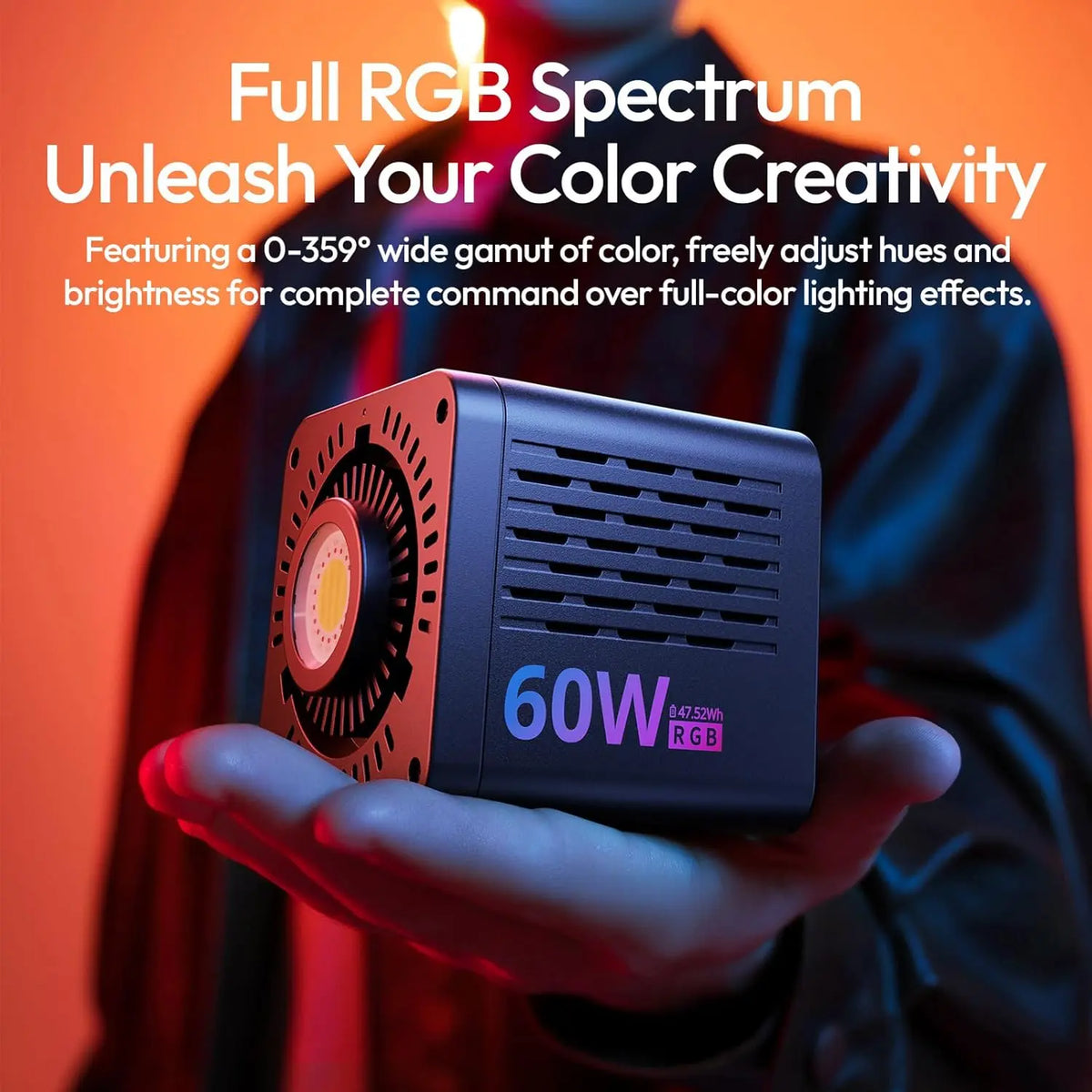 Ulanzi C60RGB 60W rechargeable RGB COB LED video light with Mini Bowens mount — alternate product detail