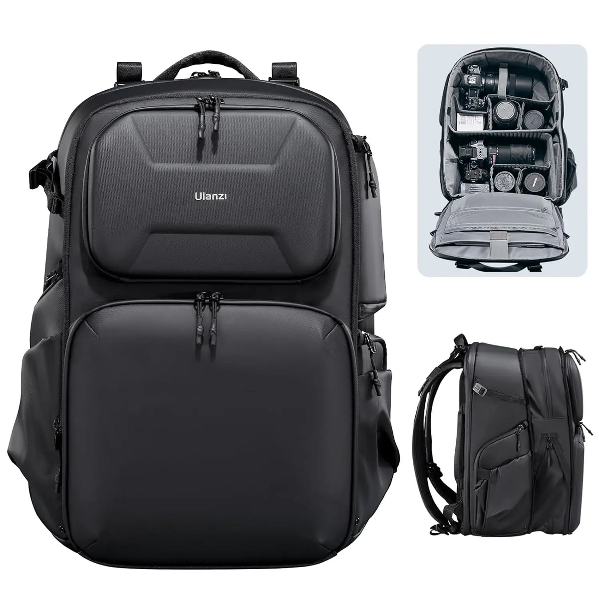 Ulanzi BP10 35L waterproof hardshell camera backpack in black, product view for DSLR photography gear