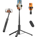 Ulanzi SK27 61-Inch Phone Tripod Selfie Stick with Remote and Cold Shoe — tripod shown supporting a smartphone in different orientations