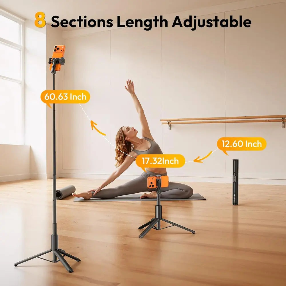 Ulanzi SK27 61-Inch Phone Tripod Selfie Stick with Remote and Cold Shoe — tripod extension diagram showing adjustable section lengths
