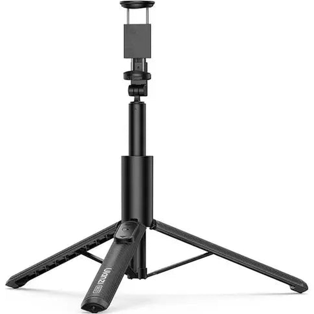 Ulanzi SK27 Plus portable smartphone selfie-stick tripod with phone clamp and Bluetooth remote, black tripod opened on a white background.