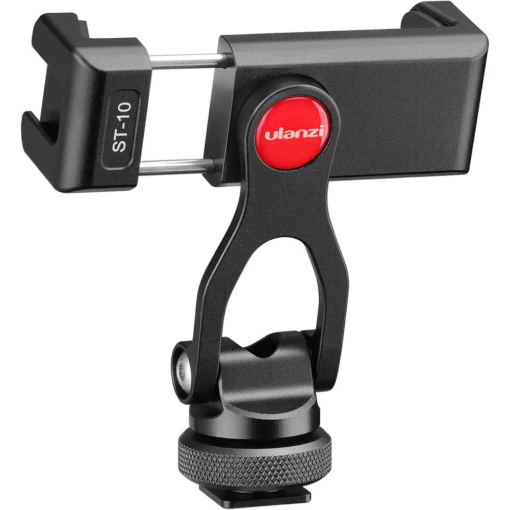 Ulanzi ST-10 Metal Phone Tripod Mount, 360-Degree Smartphone Adapter — metal phone clamp with cold shoe and pivoting support