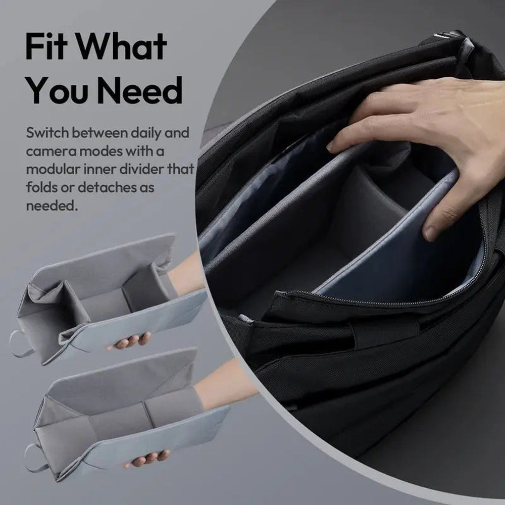 Ulanzi TE88 15L camera sling bag open interior showing removable modular divider and configurable gear compartments