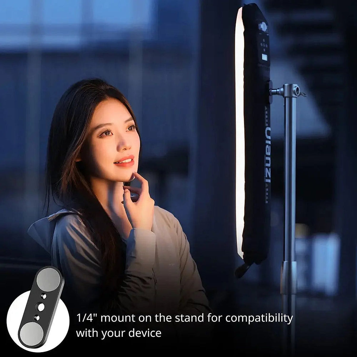 Ulanzi UA12 portable air tube light mounted vertically for portrait and content creation lighting
