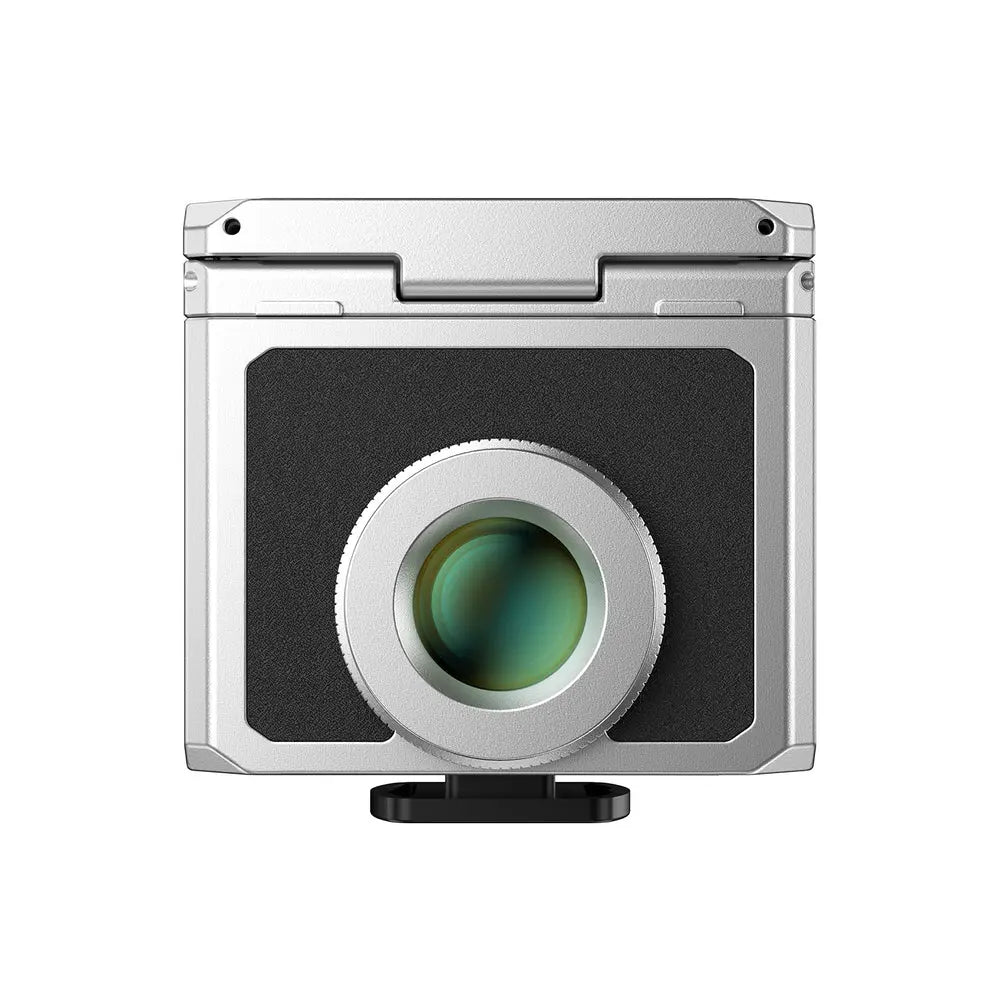 Ulanzi VF01 silver optical waist-level viewfinder, front view showing lens and metal housing on white background