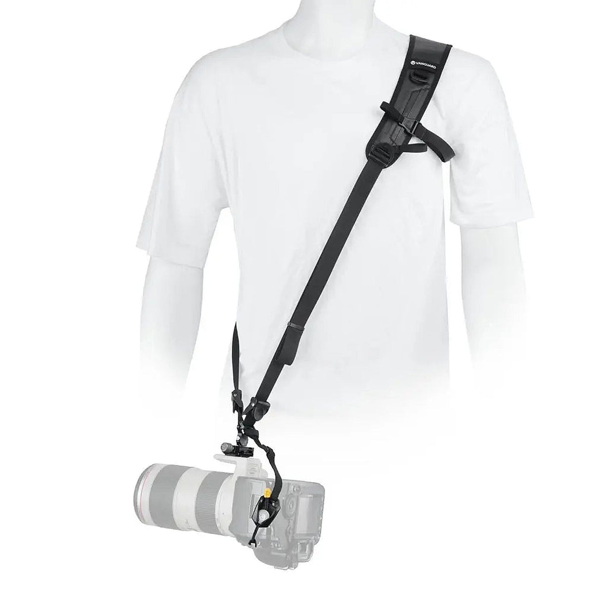 Vanguard Connect PRO Camera Sling Strap – Black — black sling strap worn across the body with a camera
