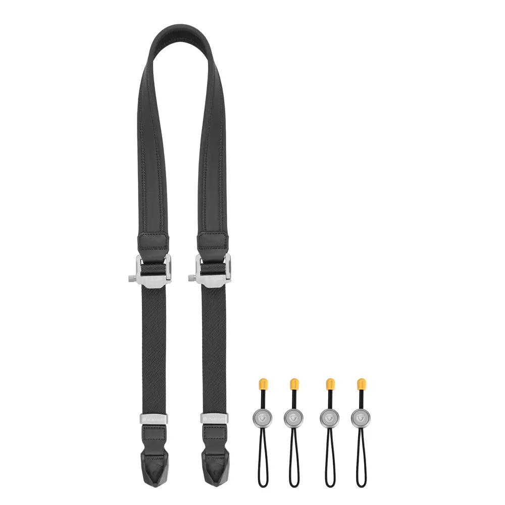 Vanguard Connect 3N1 NS30 BK black three-way camera strap with quick-release aluminum connectors and four tethers on white background.