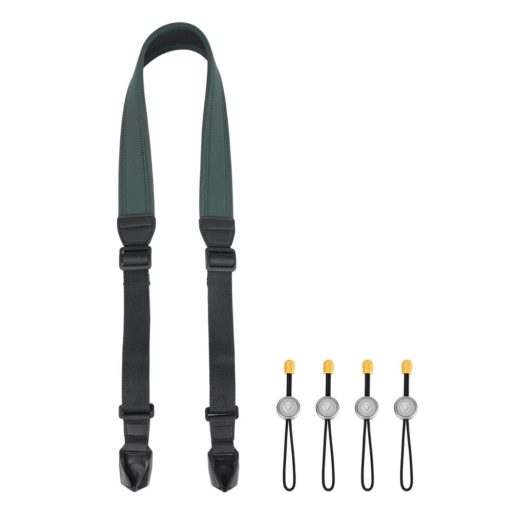 Vanguard Connect NEO NS 38 GR green neoprene neck strap with Connect quick-release clips, manufacturer product photo