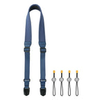 Vanguard Connect NEO NS38 Navy camera neck strap, blue strap with black end anchors and quick-release loops on a plain white background.