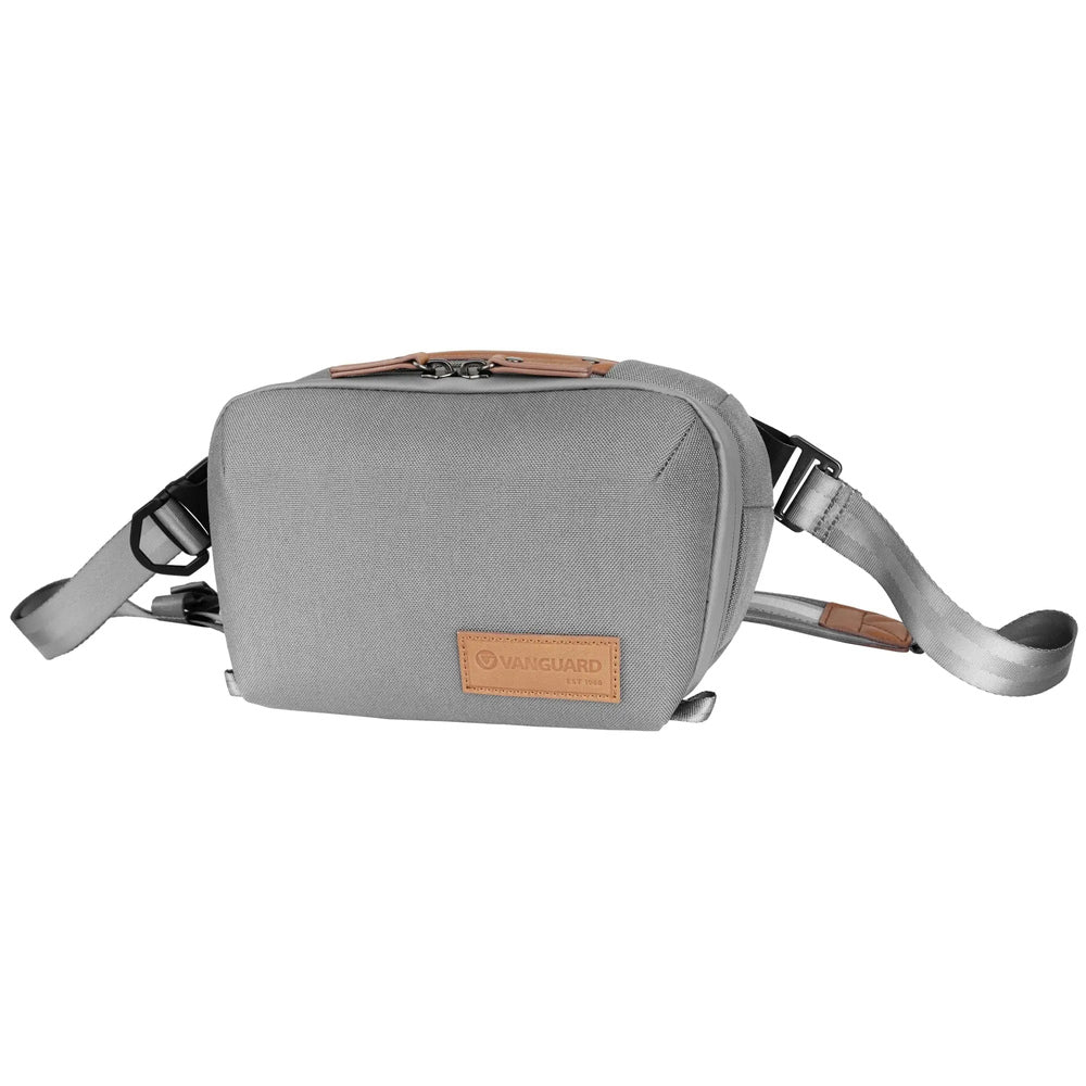 Vanguard VEO City CB24 gray crossbody camera bag with shoulder strap, isolated white background