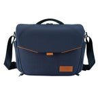 Vanguard VEO City S38 navy camera shoulder bag front view with shoulder strap, white background