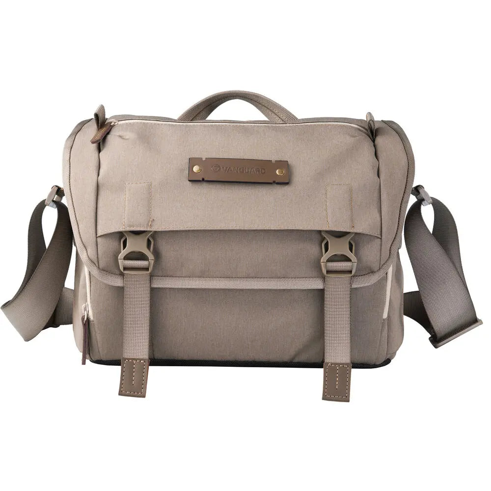 Vanguard VEO Range 32M beige camera messenger bag, front view on white background