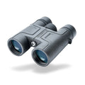 Vanguard Vesta 10x42 compact black binoculars with blue-coated objective lenses in angled front view isolated on white.
