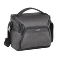 Vanguard Vesta Aspire 21 gray camera shoulder bag, front view with shoulder strap on white background