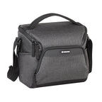 Vanguard Vesta Aspire 21 gray camera shoulder bag, front view with shoulder strap on white background