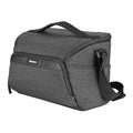 Vanguard Vesta Aspire 30 gray padded camera shoulder bag with carrying strap, front three-quarter view on white