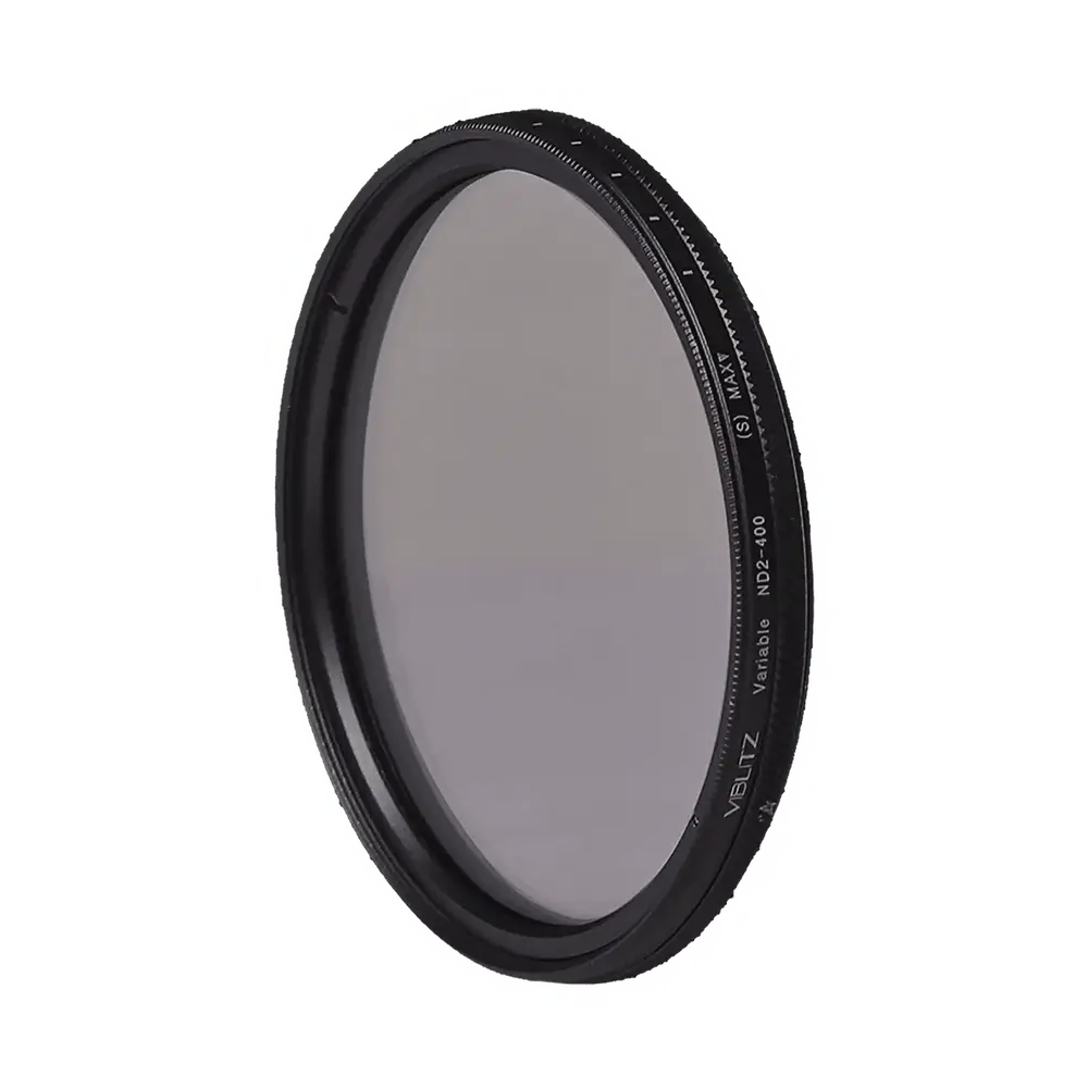 Viblitz 58mm variable ND2 to ND400 lens filter, branded close-up image on white background