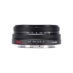 Viltrox AF 26mm f/2.8 EVO Nikon Z pancake lens side profile showing compact size, focusing ring and aperture scale