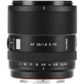 Viltrox AF 35mm f/1.8 II EVO FE lens for Sony E-mount, upright black lens with aperture ring on white