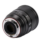 Viltrox AF 27mm f/1.2 Pro Sony E-mount lens showing the rear metal bayonet and autofocus contacts against white