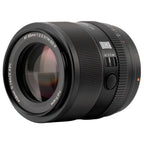 Viltrox AF 85mm f/2.0 EVO FE portrait lens for Sony E-mount, black autofocus lens photographed from the front on white