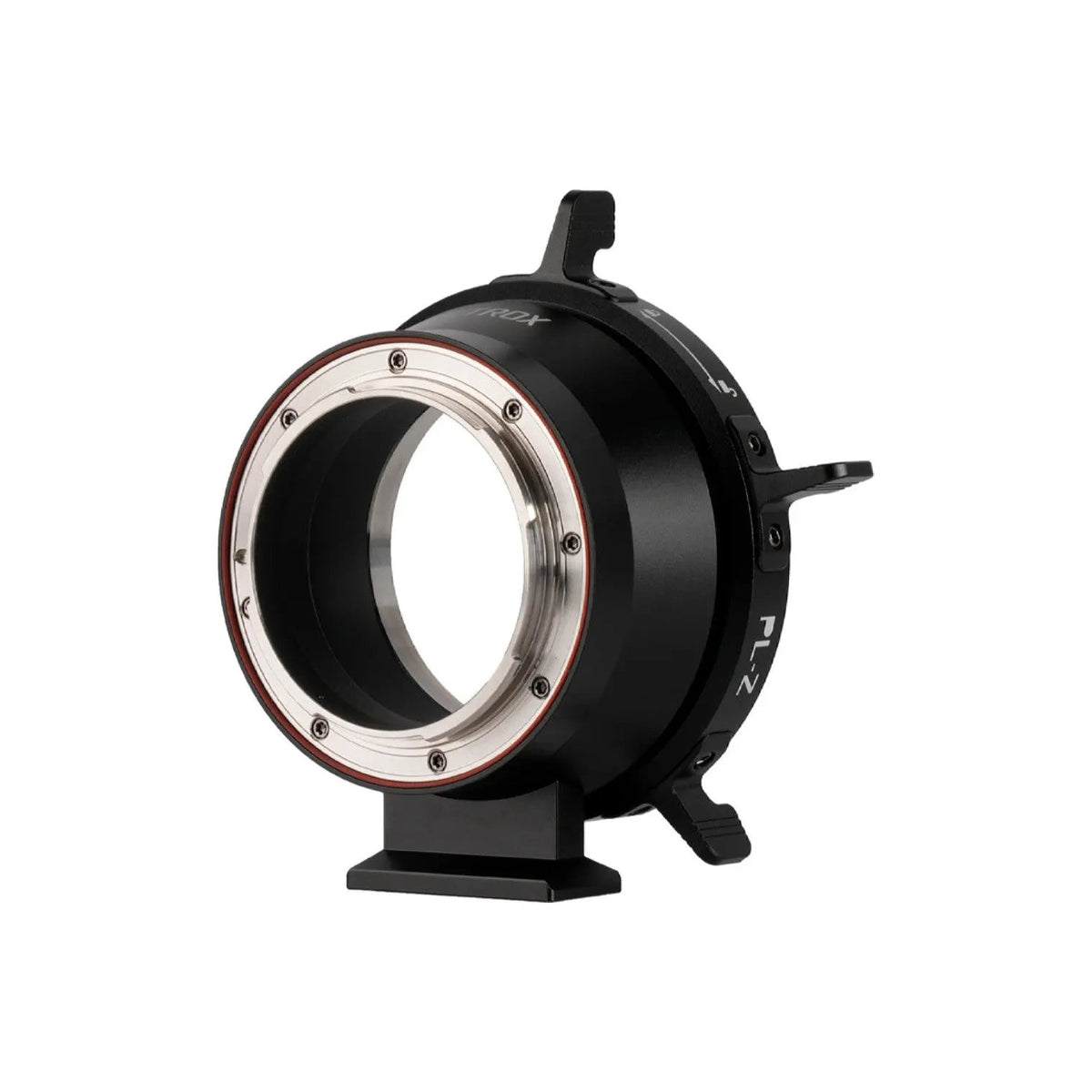 Viltrox PL-Z lens adapter viewed from Nikon Z camera mount side, showing silver bayonet, sealing ring and tripod foot