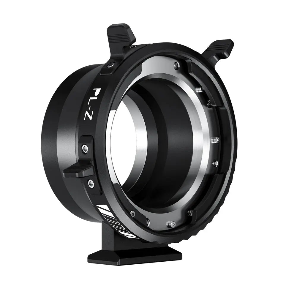 Viltrox PL-Z PL-mount cinema lens to Nikon Z camera adapter, black metal adapter ring with locking levers on a clean white background