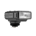 Viltrox Spark Z3-C Canon-mount pocket camera flash in gunmetal gray, flash head and shoe viewed against white.