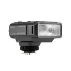 Viltrox Spark Z3-C Canon-mount pocket camera flash in gunmetal gray, flash head and shoe viewed against white.