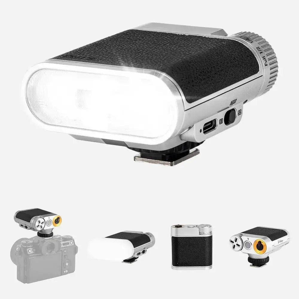 Viltrox Z1 Plus 24Ws retro mini on-camera flash, main front three-quarter view on white background