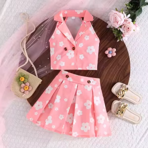 Pink Floral Jacket + Pleated Skirt