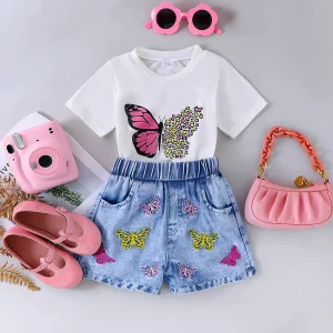 Cute Butterfly Tee + Denim Pants